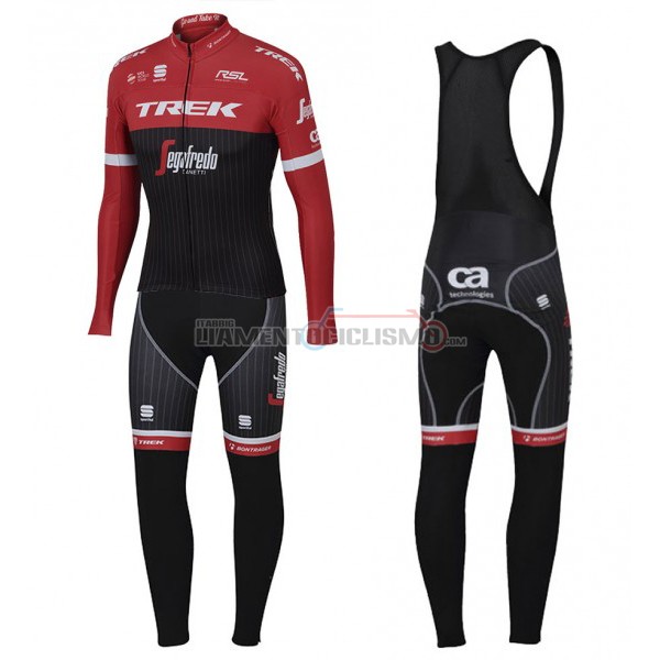 2017 Abbigliamento Ciclismo Trek Segafredo Manica Lunga Nero e Rosso